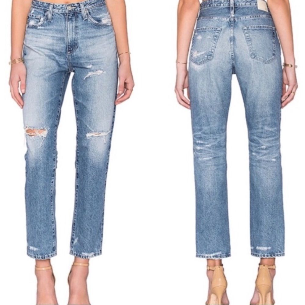 AG Phoebe Vintage High Waist Tapered Leg Jeans Size 29 Distressed Denim‎